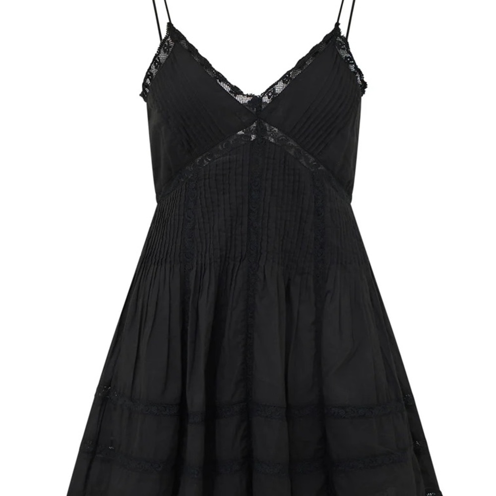 LoveShackFancy Black Mini Dress with Lace Trim